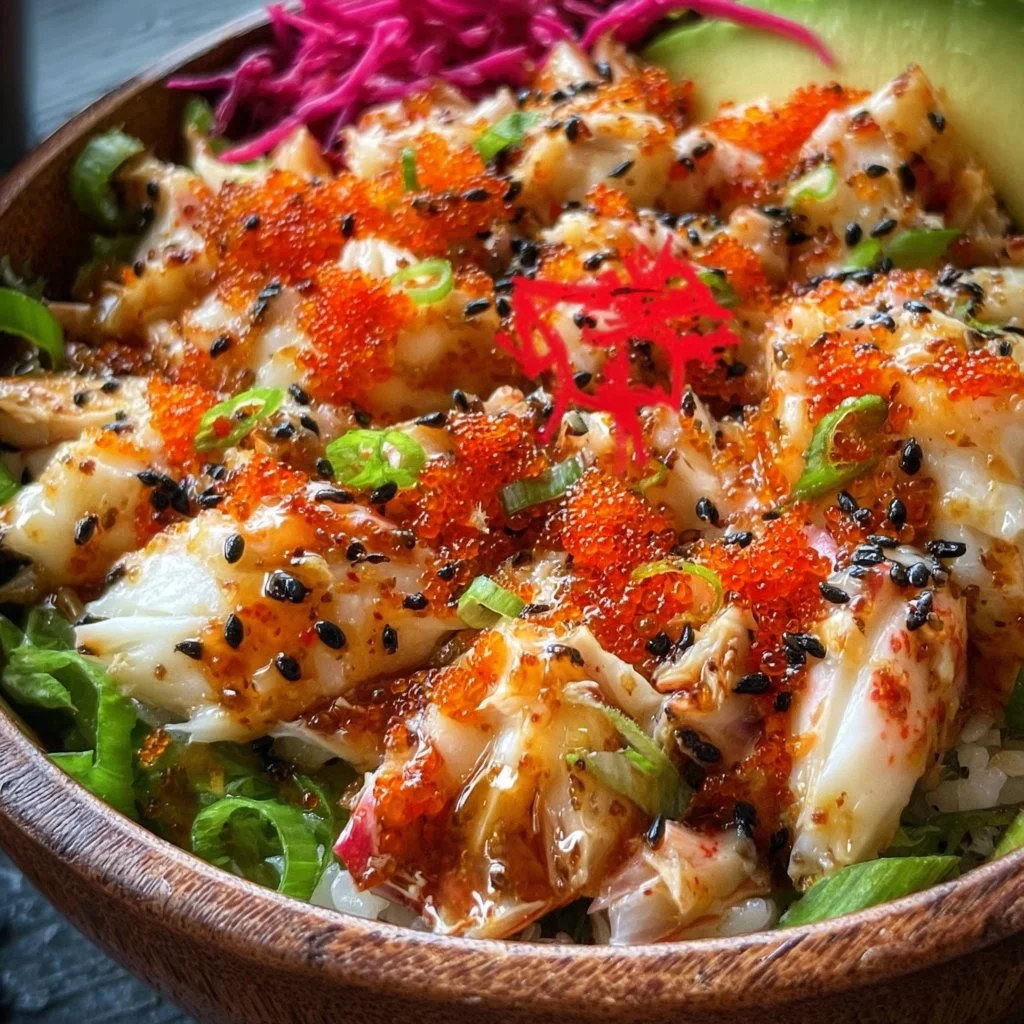 Spicy Crab Sushi Bowl with fresh ingredients and vibrant colors