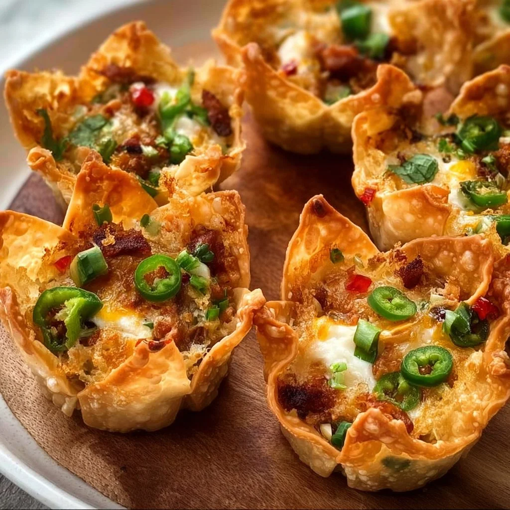 Spicy Jalapeño Popper Wonton Cups served on a platter