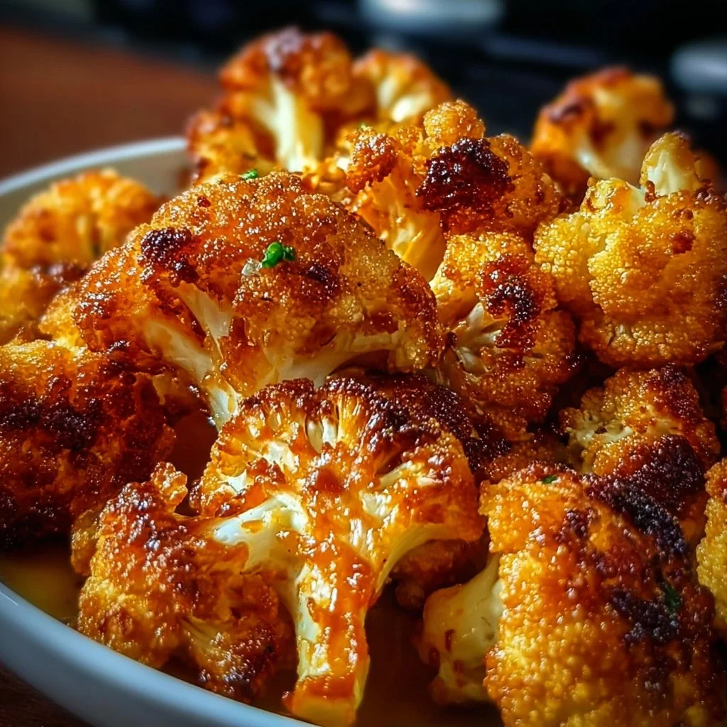 Sweet and spicy baked cauliflower on a serving platter