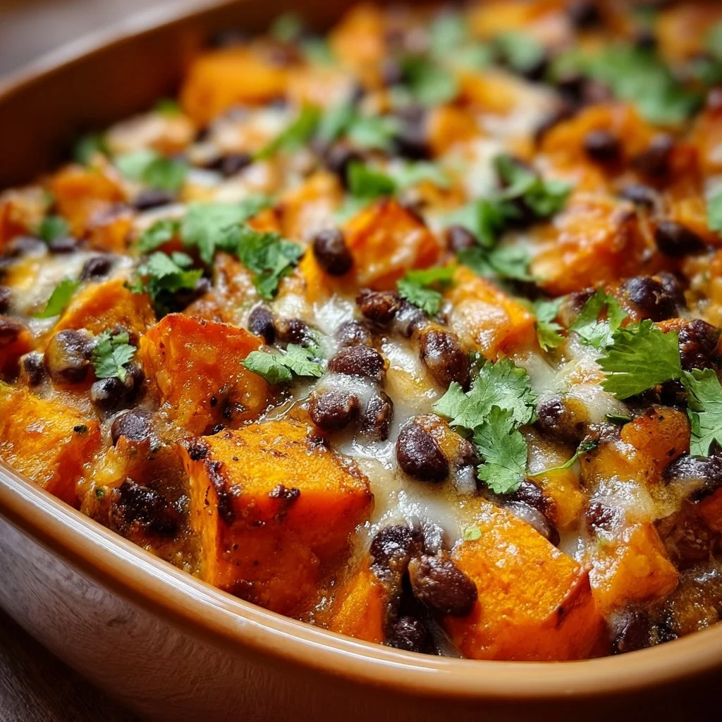 Sweet Potato and Black Bean Casserole served in a dish