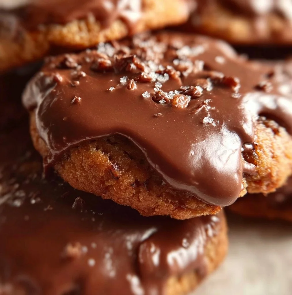 Delicious Texas Sheet Cake Cookies on a rustic wooden table.