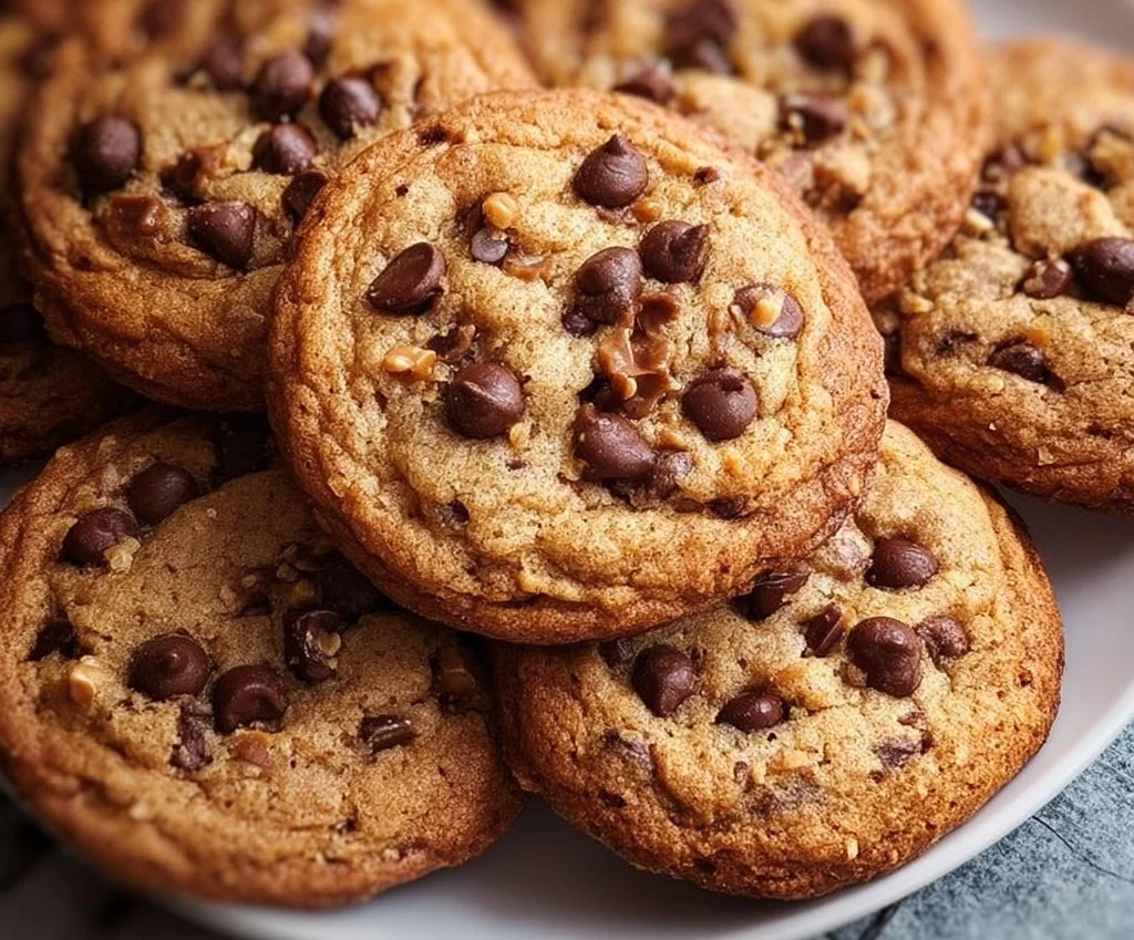 Delicious toffee chocolate chip cookies fresh from the oven