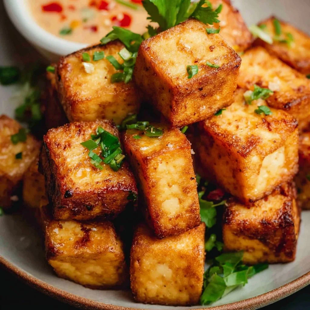 Deliciously crispy air fryer tofu served on a plate