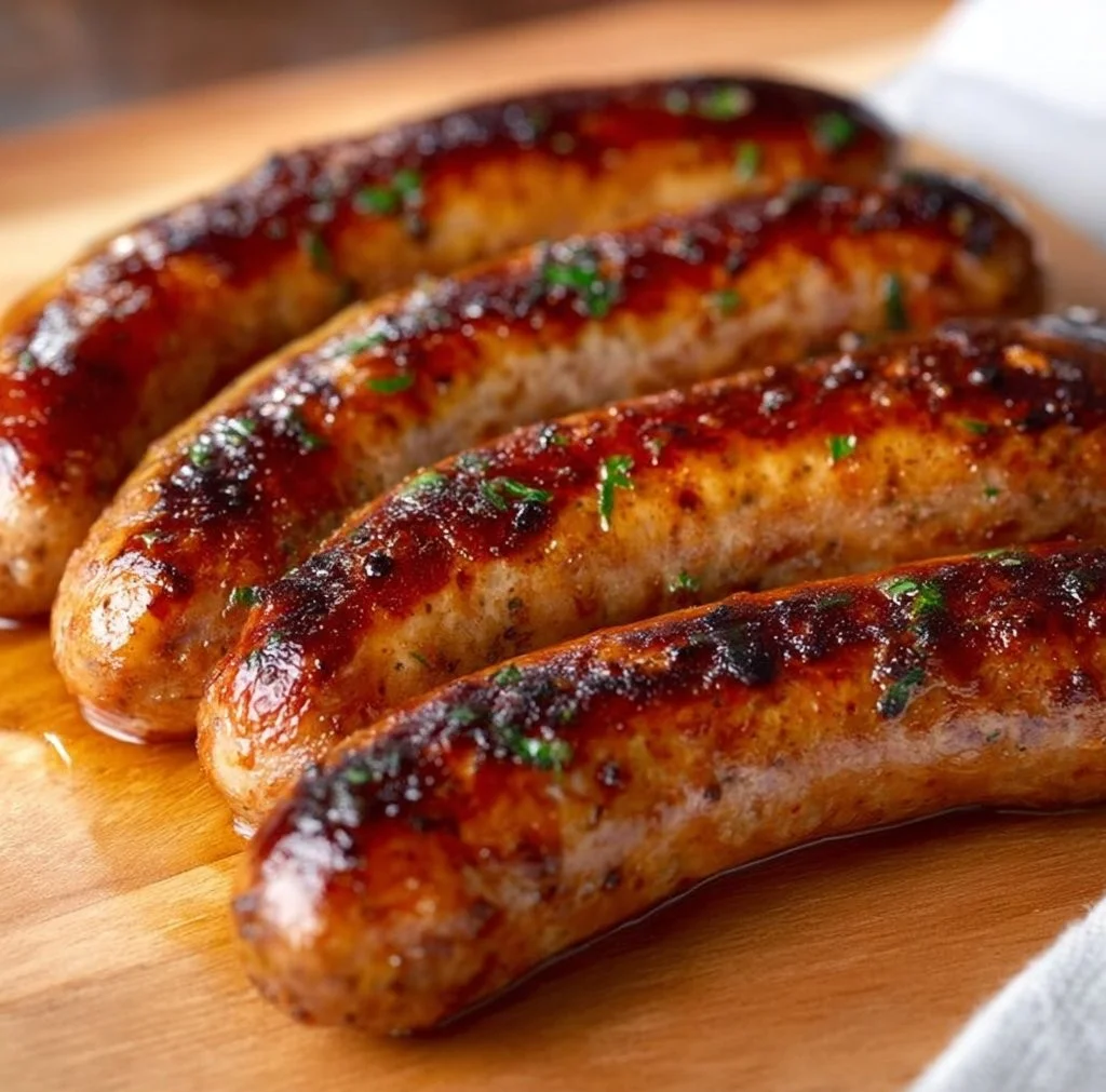 Delicious air fried Italian sausage served with vegetables