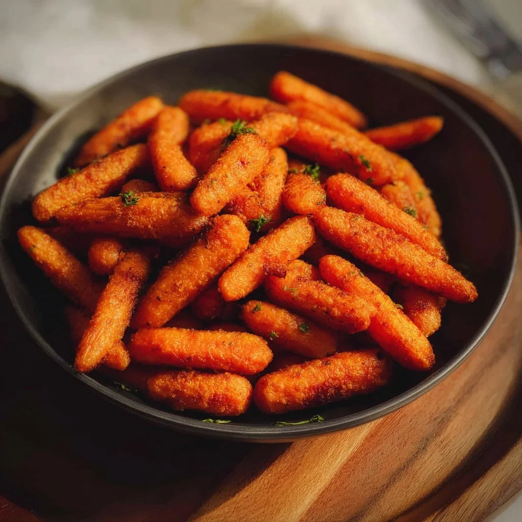 Air Fryer baby carrots cooked to perfection, showcasing vibrant color and crisp texture.