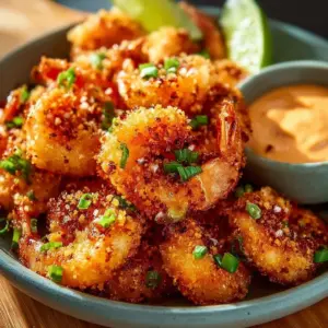 Crispy Air Fryer Bang Bang Shrimp served with dipping sauce