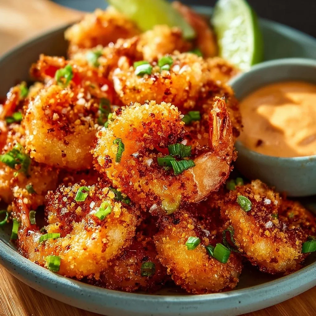 Crispy Air Fryer Bang Bang Shrimp served with dipping sauce