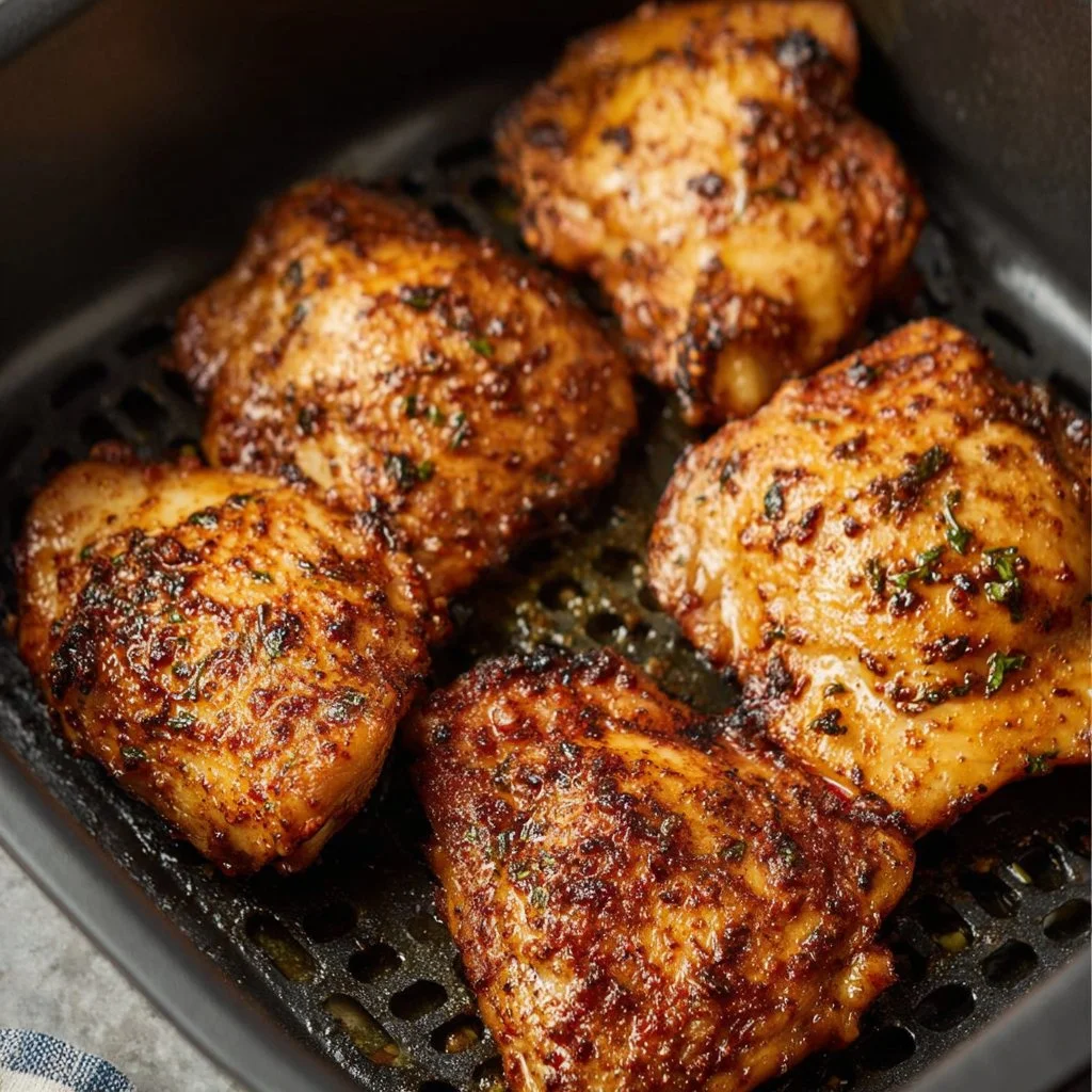 Crispy Air Fryer Boneless Chicken Thighs served with vegetables