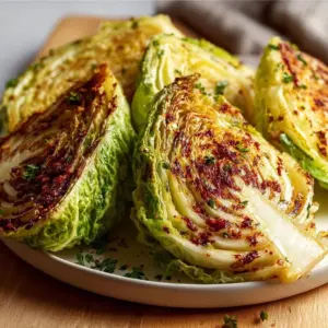 Air fryer cabbage wedges seasoned and cooked to perfection