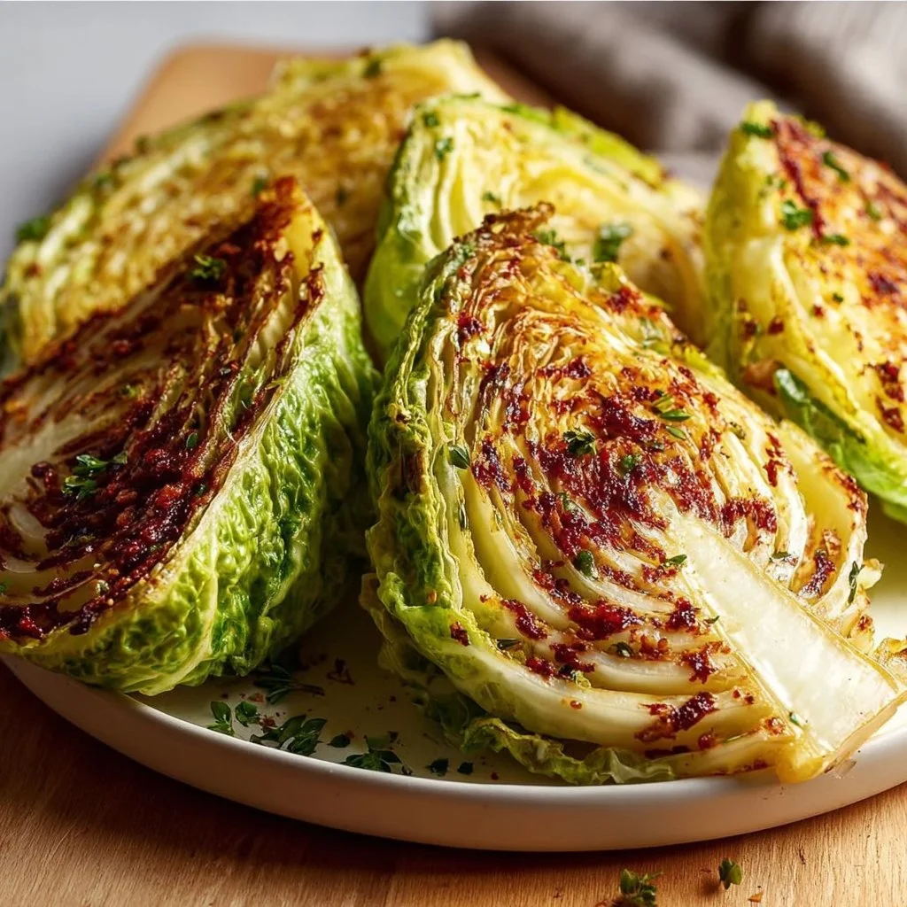 Air fryer cabbage wedges seasoned and cooked to perfection