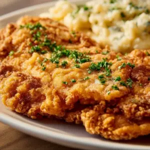 Delicious Air Fryer Chicken Fried Steak served with gravy and sides