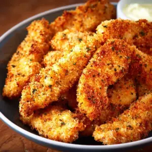 Crispy air fryer chicken strips served with dipping sauce