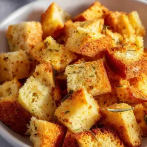 Delicious homemade air fryer croutons on a plate.