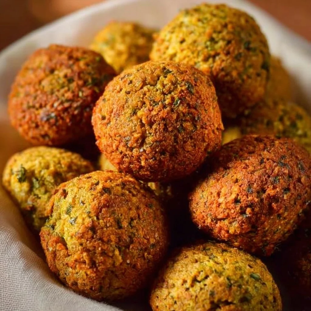 Crispy Air Fryer Falafel served with fresh vegetables and dip