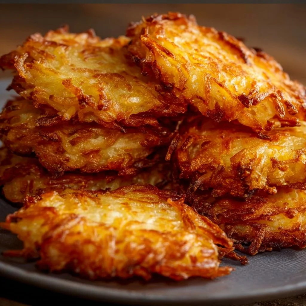 Crispy air fryer hash browns served in a bowl with herbs