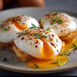 Perfectly cooked poached eggs made in an air fryer
