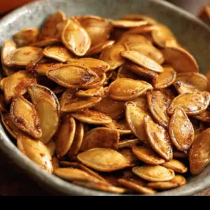 Air fryer pumpkin seeds cooked to crispy perfection for a tasty snack