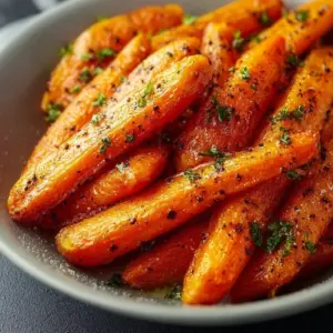 Air fryer roasted carrots served in a bowl, showcasing golden brown texture.