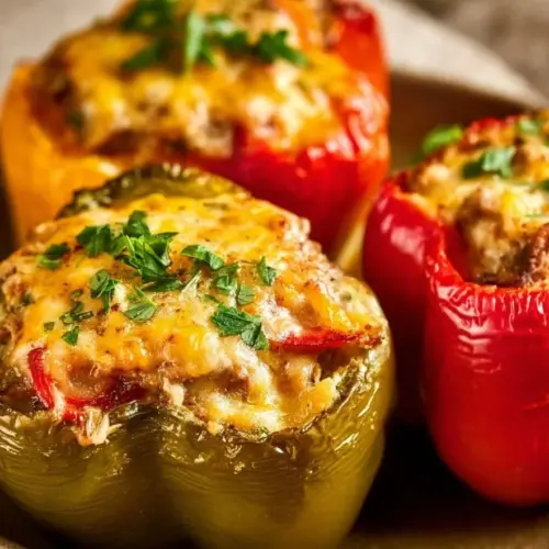 Delicious air fryer stuffed peppers prepared and ready to serve.