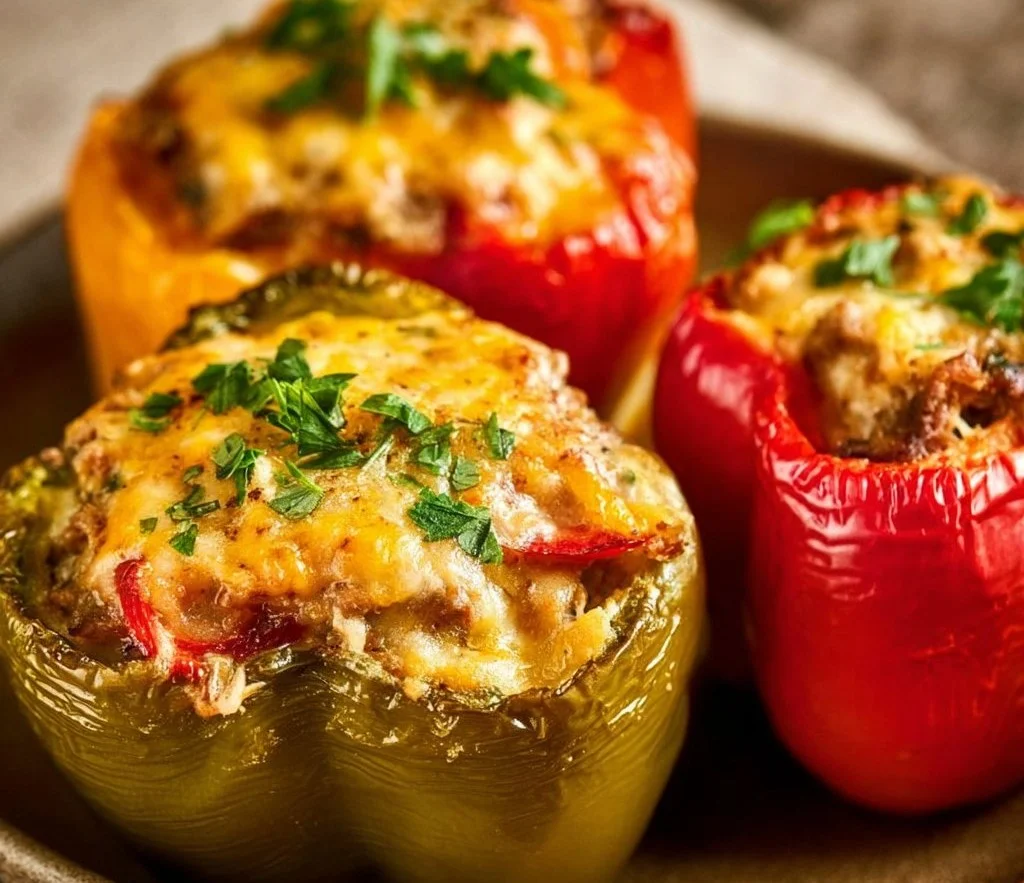 Delicious air fryer stuffed peppers prepared and ready to serve.