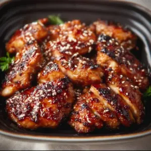 Delicious Air Fryer Teriyaki Chicken served with steamed vegetables