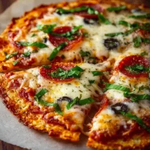 A slice of crispy Air Fryer Tortilla Pizza topped with fresh ingredients.