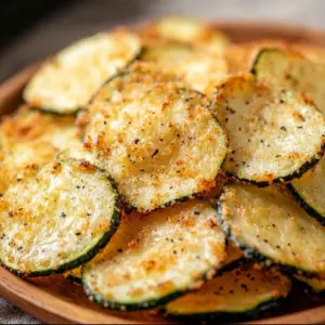 Crispy air fryer zucchini slices served on a plate