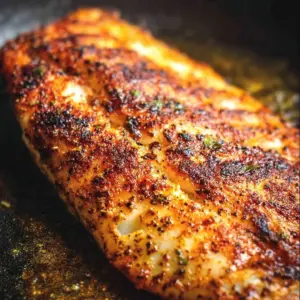 Delicious blackened orange roughy garnished with fresh herbs on a white plate