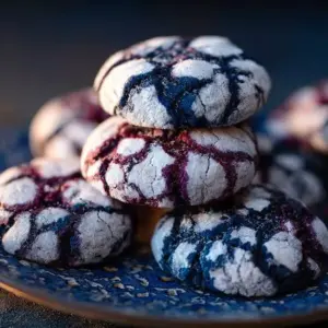Freshly baked Blueberry Crinkle Cookies on a cooling rack