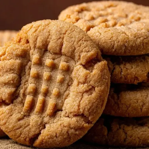 Chewy peanut butter cookies fresh out of the oven with a golden brown finish
