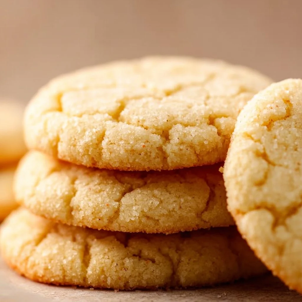 Freshly baked chewy sugar cookies on a cooling rack