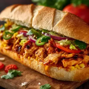Delicious Chicken Torta Sandwich with grilled chicken and fresh toppings