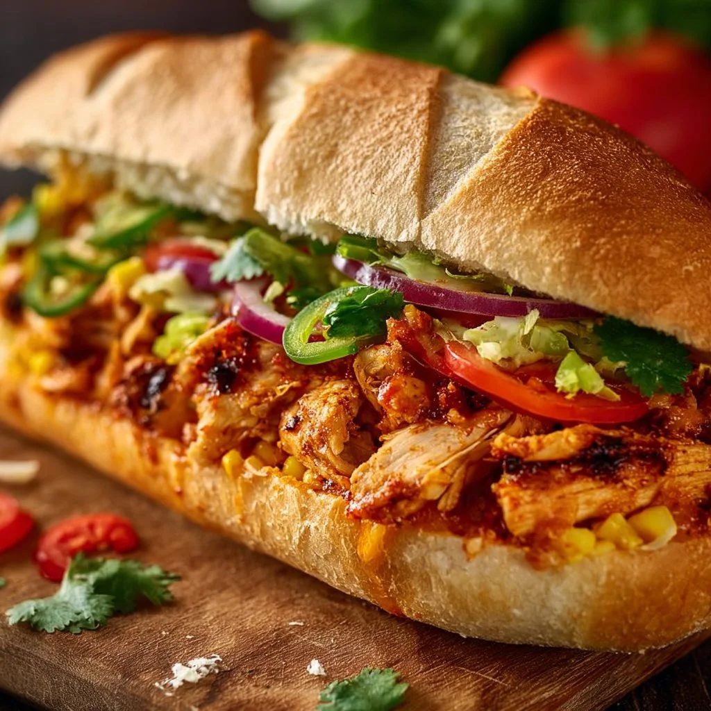 Delicious Chicken Torta Sandwich with grilled chicken and fresh toppings