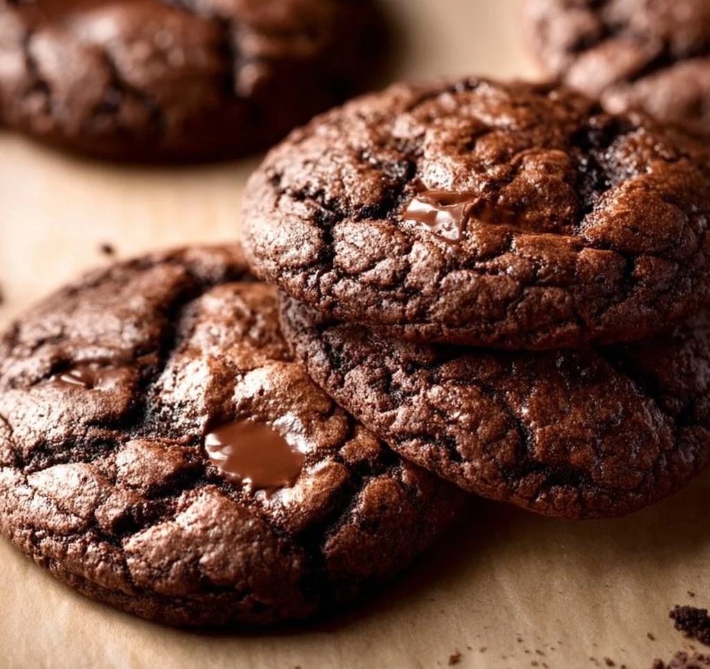 Delicious chocolate brownie cookies stacked on a plate