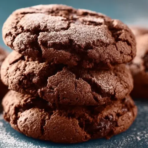 Chocolate cake mix cookies on a plate, topped with chocolate icing and sprinkles.