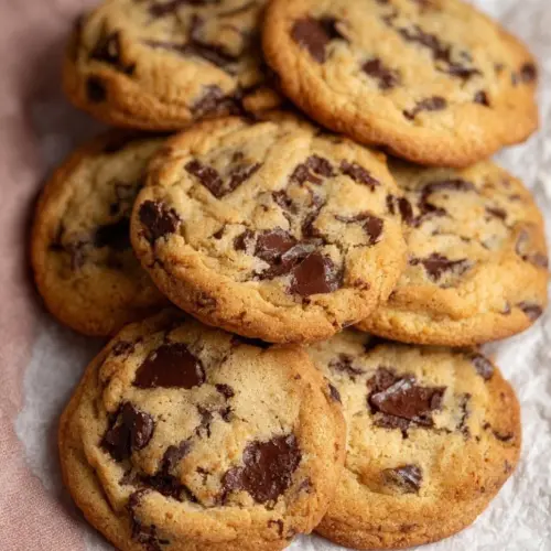 Freshly baked chocolate chip cookies on a cooling rack