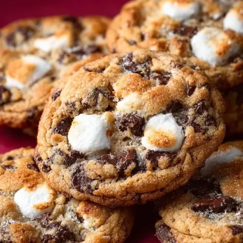Homemade chocolate chip marshmallow cookies on a cooling rack
