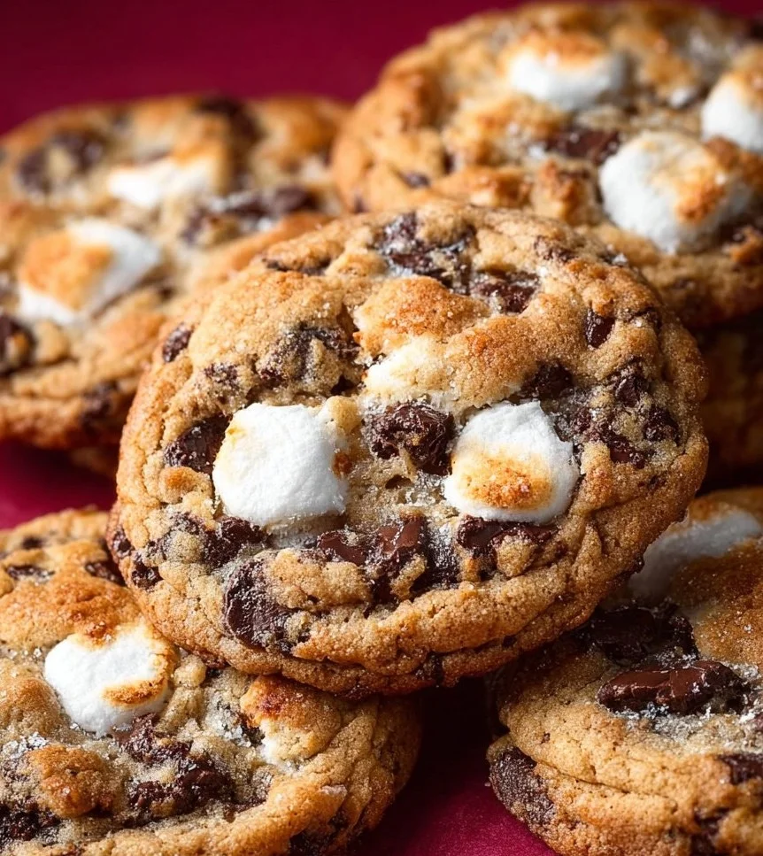 Homemade chocolate chip marshmallow cookies on a cooling rack