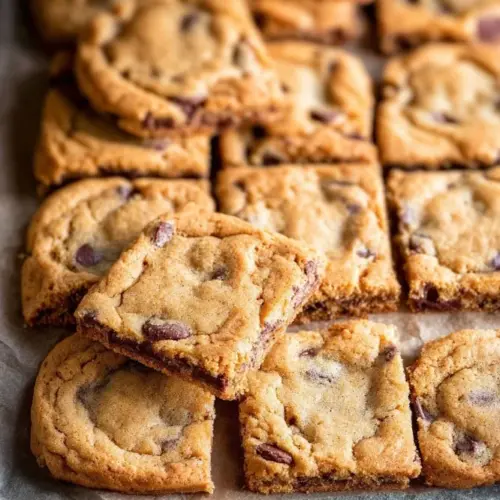 Batch of chocolate chip pan cookies fresh out of the oven