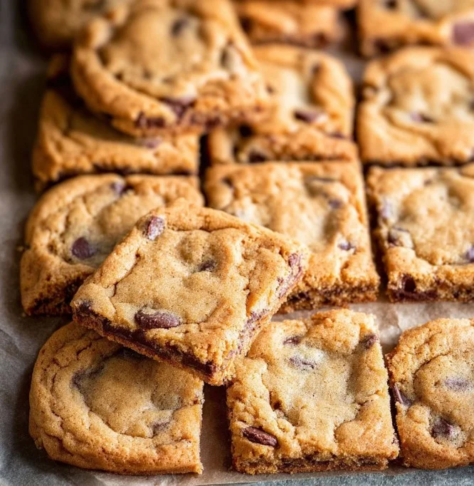 Batch of chocolate chip pan cookies fresh out of the oven