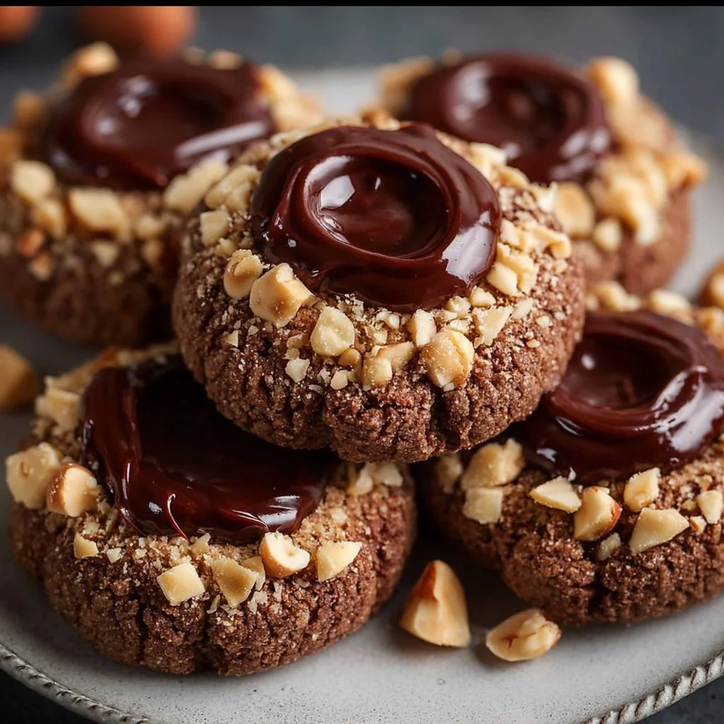 Delicious chocolate hazelnut thumbprint cookies on a plate