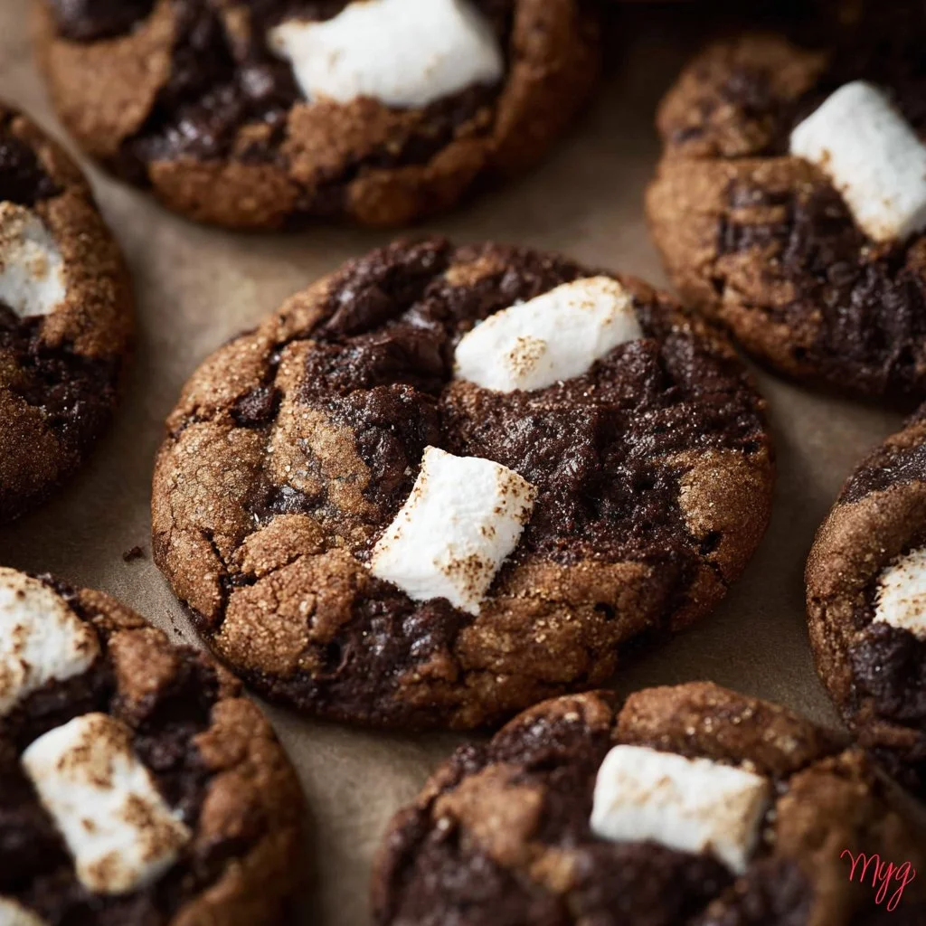 Delicious Chocolate Marshmallow Cookies with melting chocolate and fluffy marshmallows
