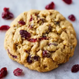 Delicious Cranberry Oatmeal Cookies on a wooden plate