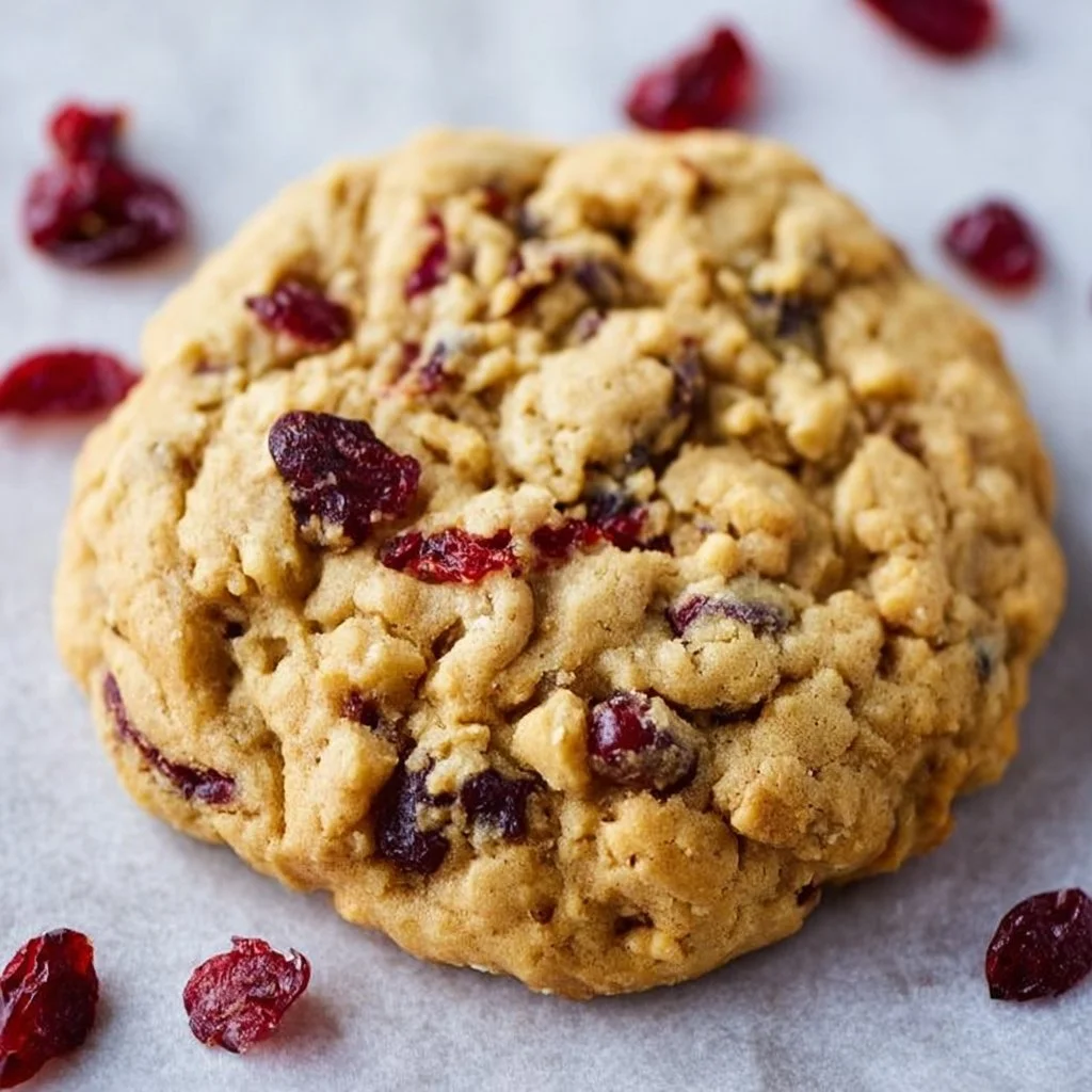 Delicious Cranberry Oatmeal Cookies on a wooden plate