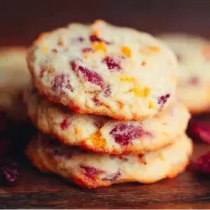 Freshly baked Cranberry Orange Cookies with cranberries and orange zest