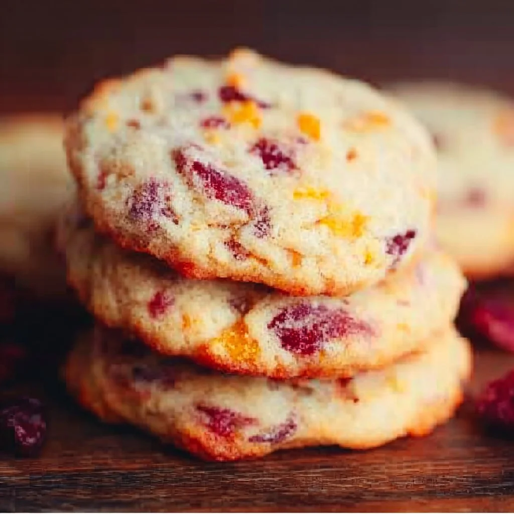 Freshly baked Cranberry Orange Cookies with cranberries and orange zest