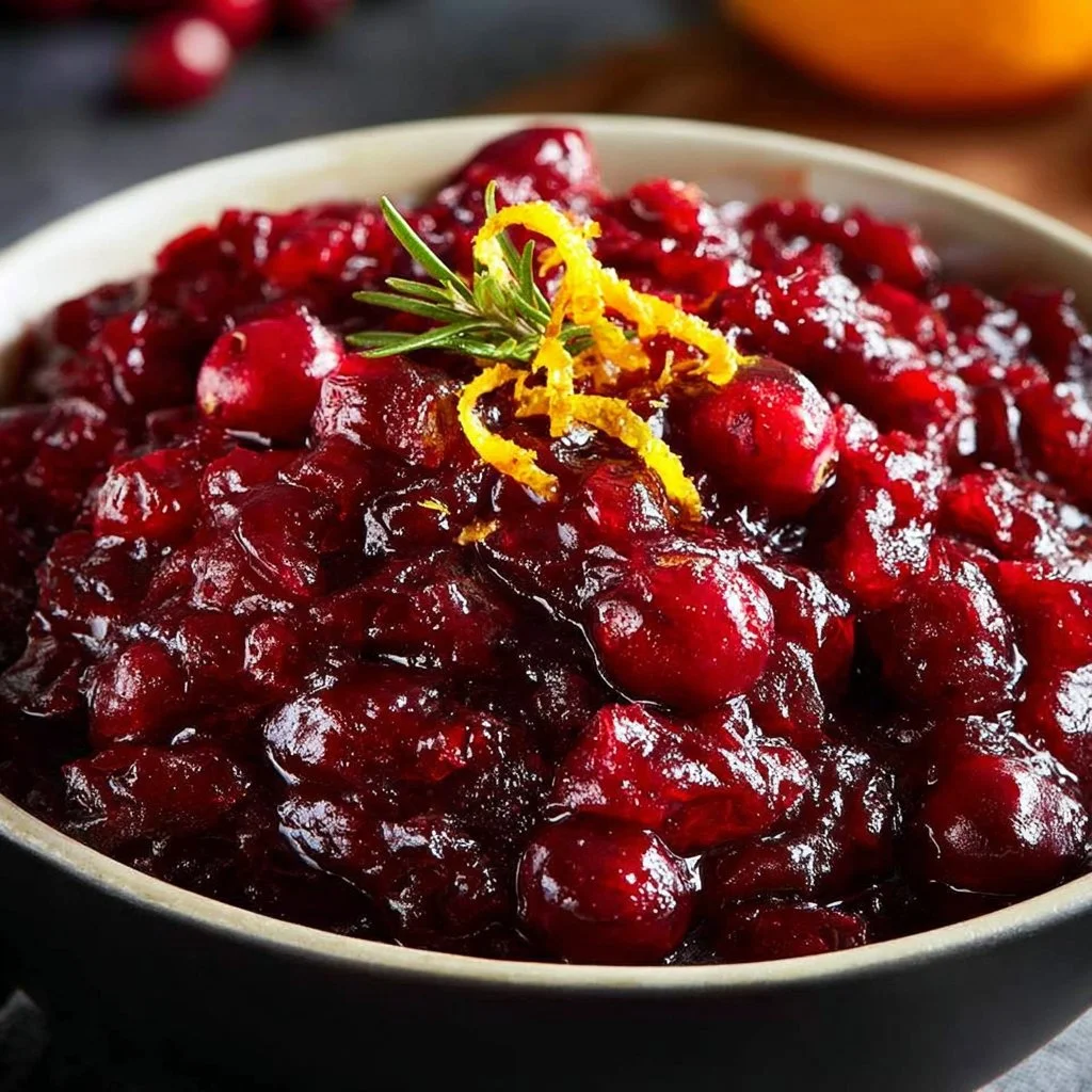 Homemade Cranberry Orange Sauce in a serving bowl with fresh cranberries and oranges