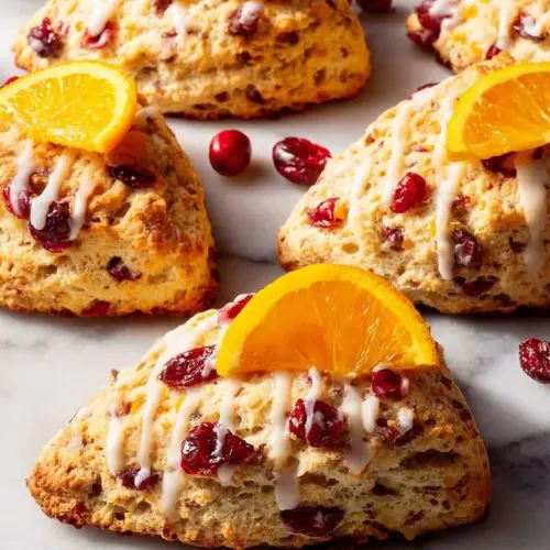Freshly baked cranberry orange scones on a plate