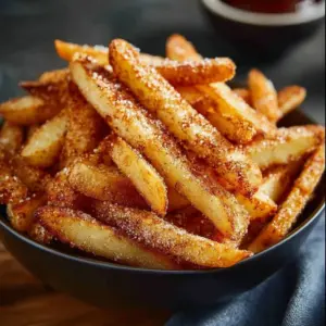 Crispy air fryer apple fries served on a plate