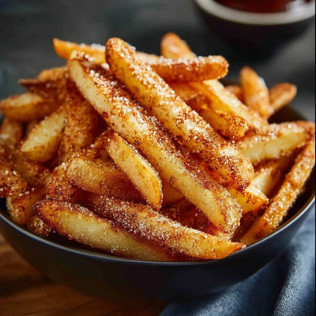 Crispy air fryer apple fries served on a plate